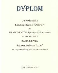dyplom - wyróżnienie Łódzkiego Kuratora Oświaty